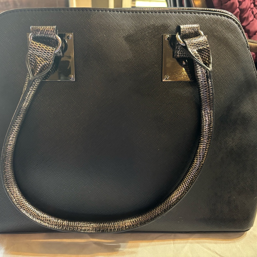 Kate Landry Black Satchel with Textured Handles